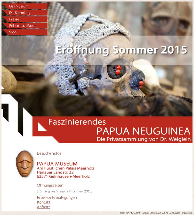 Gestaltung der Internetseiten für das PAPUA MUSEUM am fürstlichen Palais in Gelnhausen-Meerholz